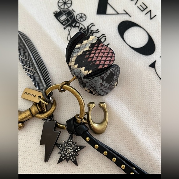 Auth Coach Tea Rose, Lightening Bolt, Studded star Multi Charm bag key fob charm - Picture 7 of 17